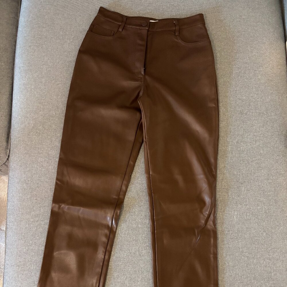 Oak + Fort Faux Leather Pants – Size 2 (Brown)